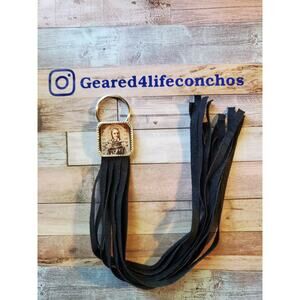 Handmade Halloween horror Leather Fringe Western bag charm keychain spooky vibes